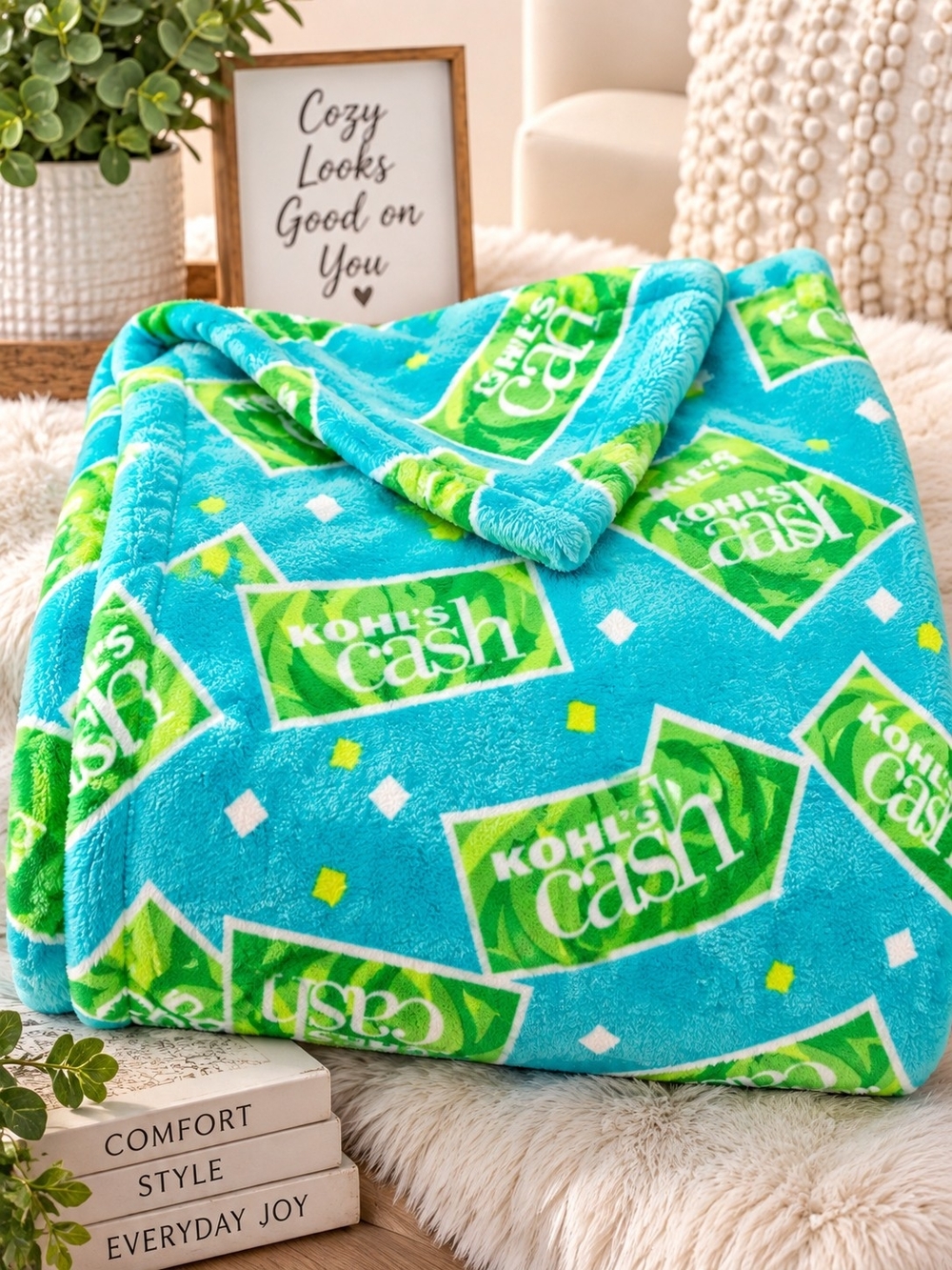 The Big One Plush Throw Blanket - Bright Aqua and Lime Green Kohl's Cash Print